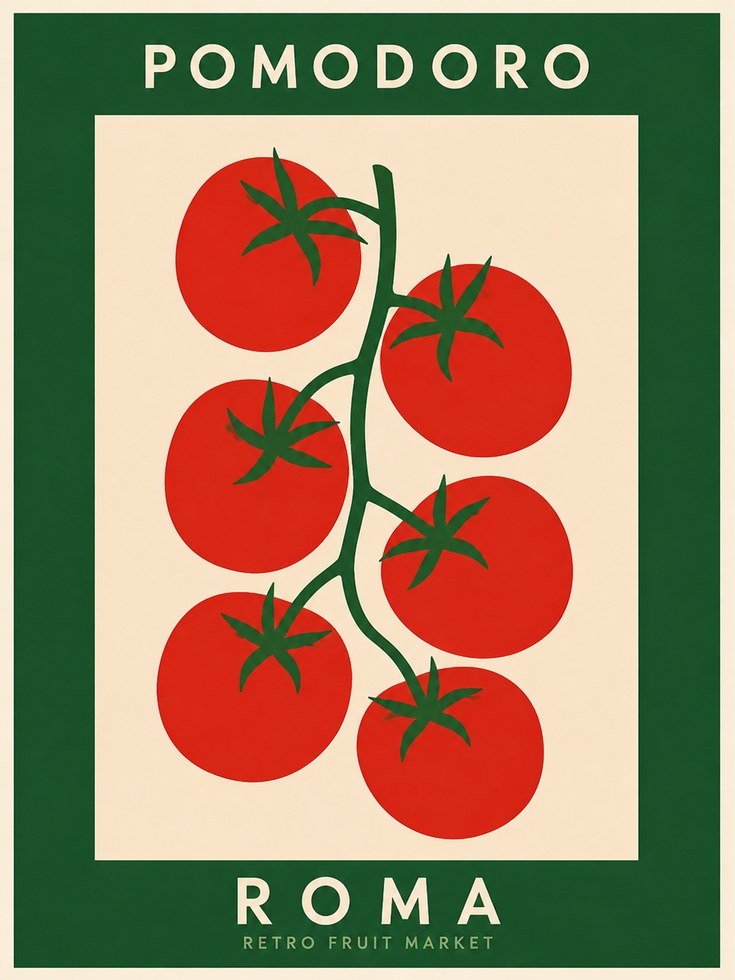 Tomato Vine Poster: Vintage Italian Market Style Wall Art - artwork on paper