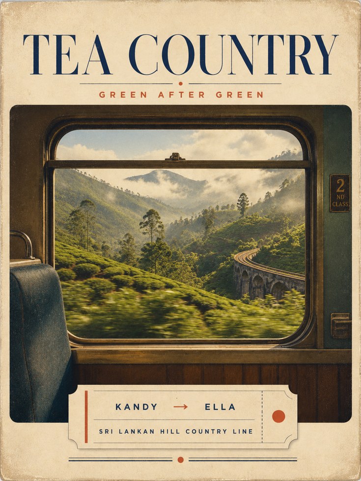 Tea Plantation Poster – Vintage Travel Print - artwork on paper