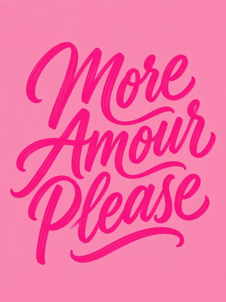 More Amour Please Typography Print: Pink Romantic Lettering Art - artwork on paper