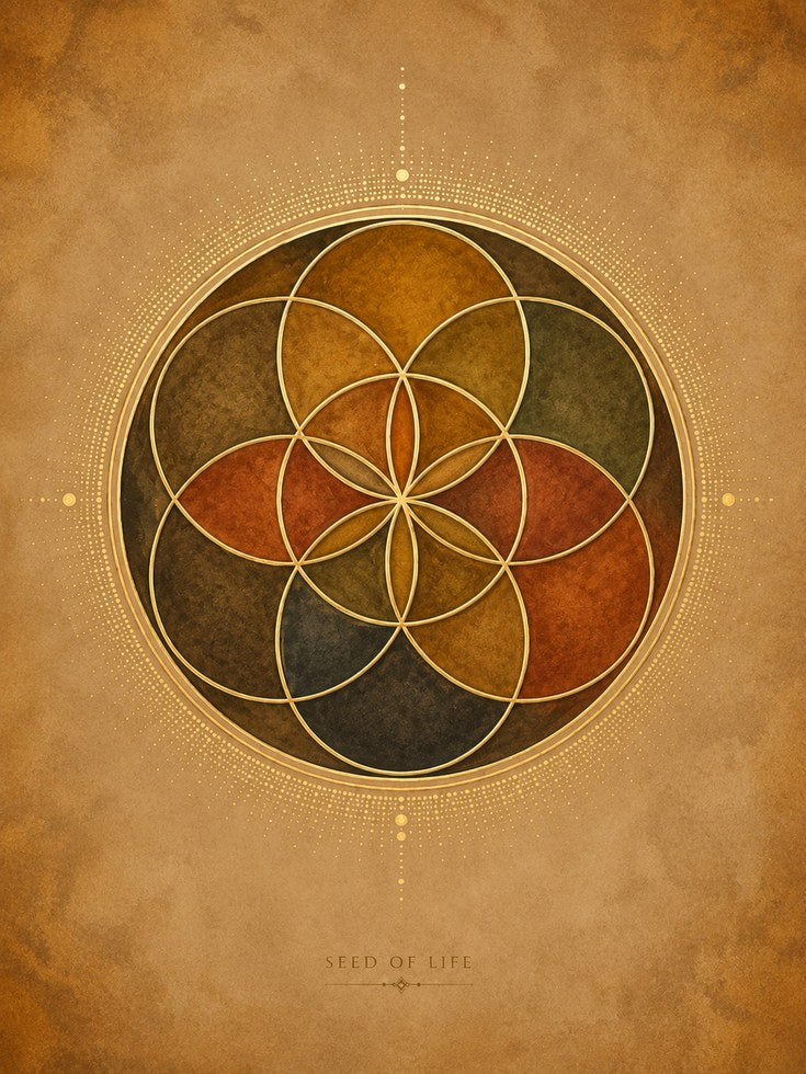 Seed of Life Print: Sacred Geometry Mandala in Earth Tones - artwork on paper