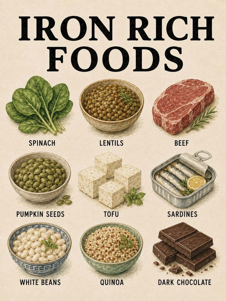 Iron Rich Foods Poster – Kitchen Nutrition Chart - artwork on paper