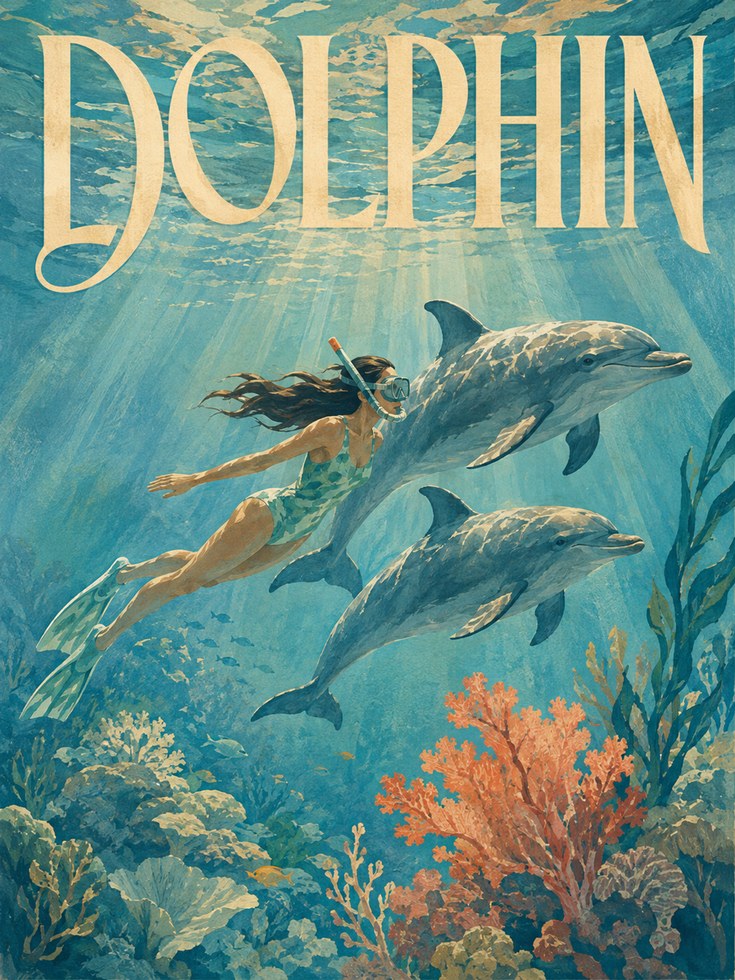 Dolphin Wall Art – Vintage Ocean Poster - artwork on paper