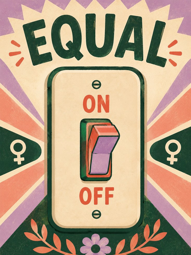 Equal Light Switch Wall Art: Retro Feminist Power Poster - artwork on paper