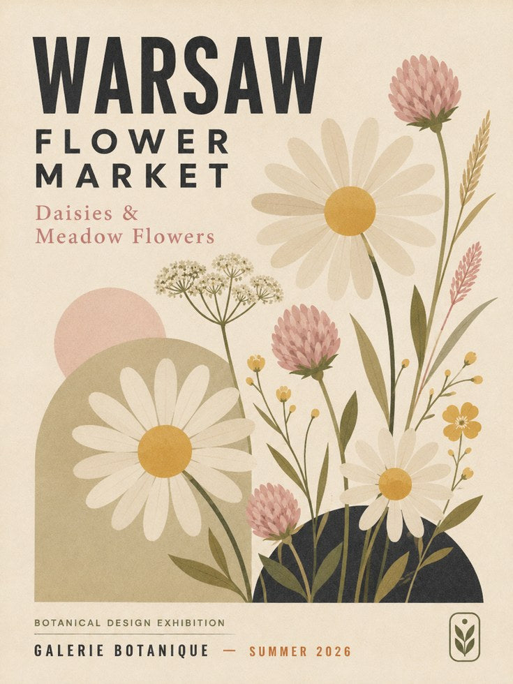 Botanical Flower Market Poster — Warsaw Daisies & Meadow Flowers - artwork on paper