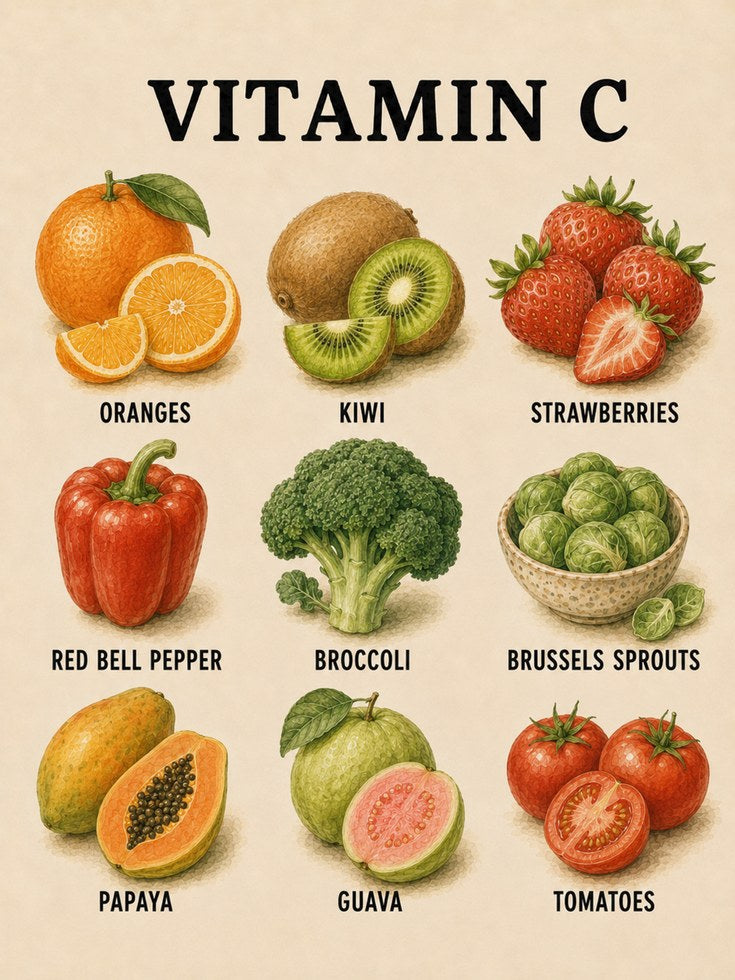 Vitamin C Rich Foods – Kitchen Wall Art - artwork on paper