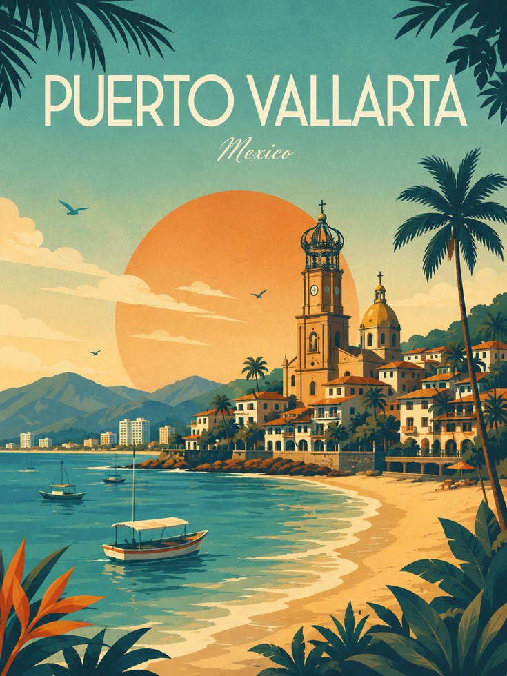 Puerto Vallarta Travel Poster - artwork on paper