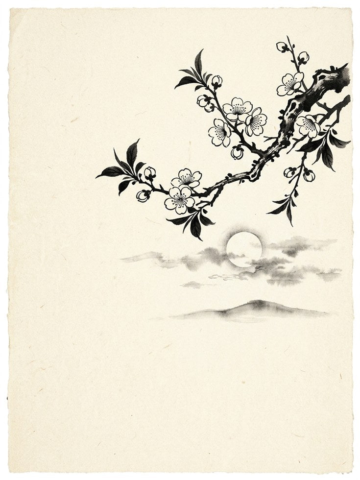 Cherry Blossom Branch Art Print: Traditional Japanese Ink Painting - artwork on paper