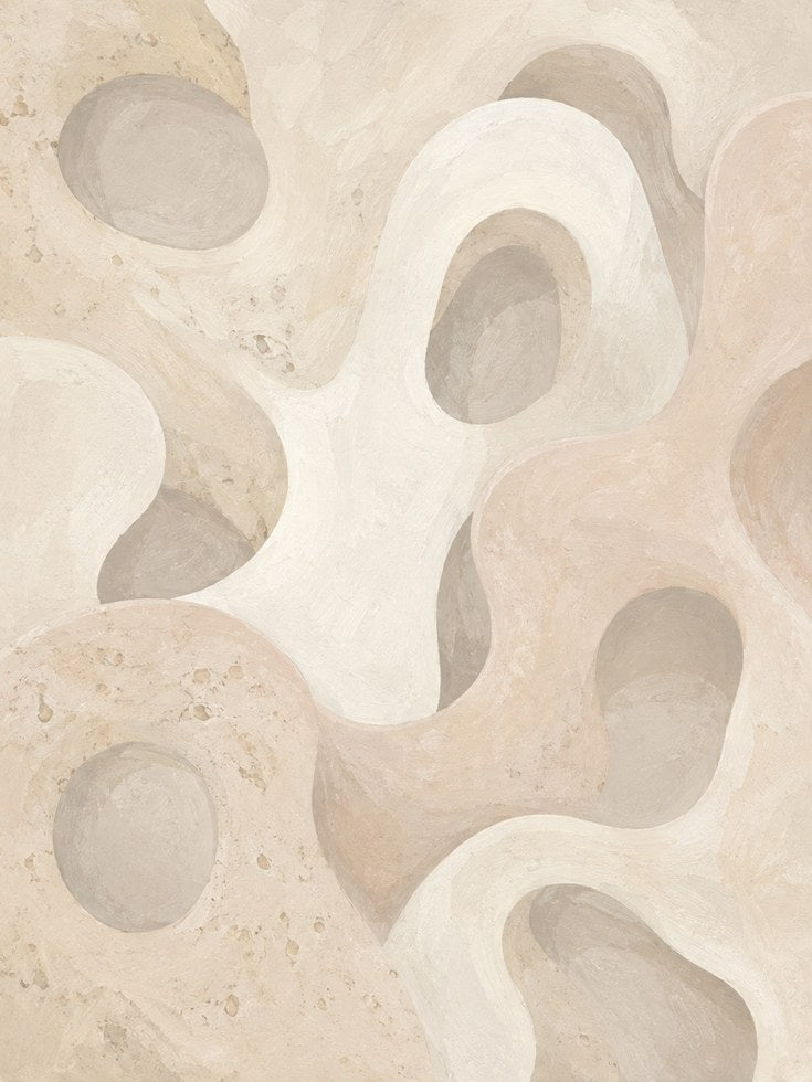 Abstract Organic Shapes Wall Art: Neutral Beige and Grey Tones - artwork on paper