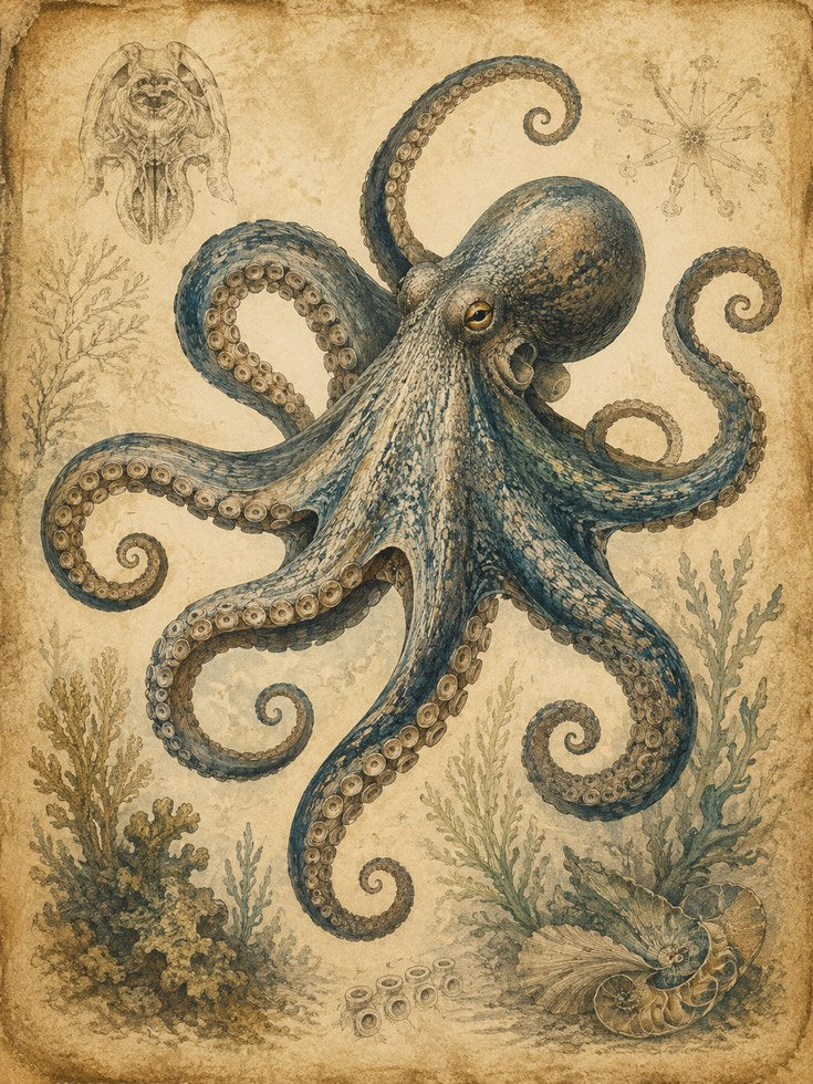 Octopus Wall Art – Vintage Marine Print - artwork on paper