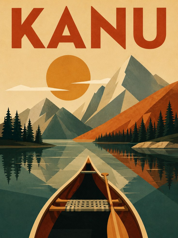 Vintage Travel Poster – Mountain Lake Wall Art - artwork on paper