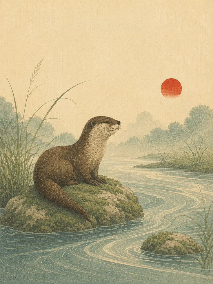Otter Wall Art – Japanese River Landscape - artwork on paper