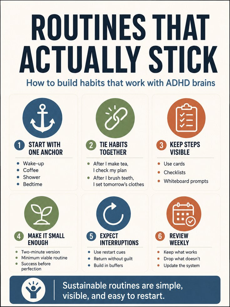 ADHD Habit Building Infographic Poster: Navy and Sage Design - artwork on paper