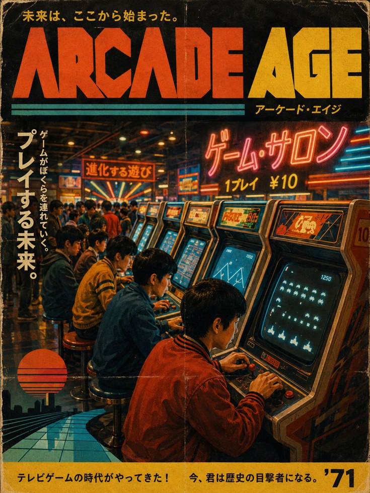 Retro Gaming Wall Art – Japanese Arcade Poster - artwork on paper