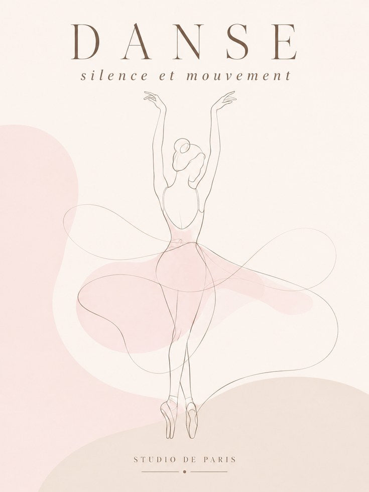 Ballerina Line Art Print: Minimalist Blush Pink Dance Poster - artwork on paper
