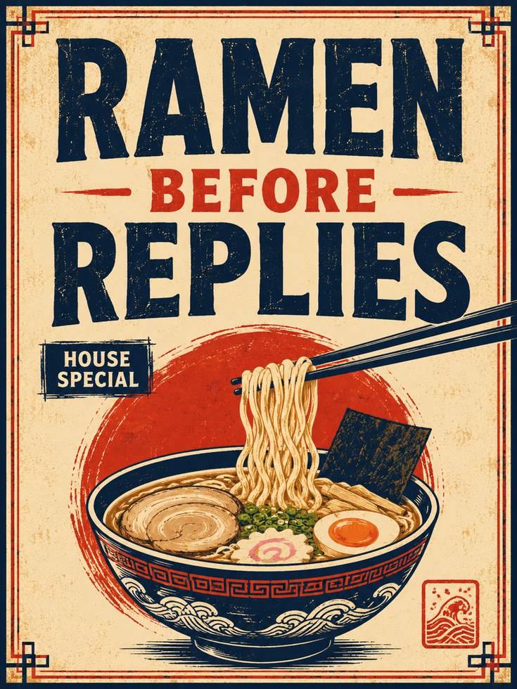 Ramen Before Replies Poster: Vintage Japanese Food Wall Art - artwork on paper