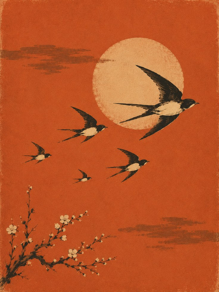 Japanese Swallows Art Print - artwork on paper