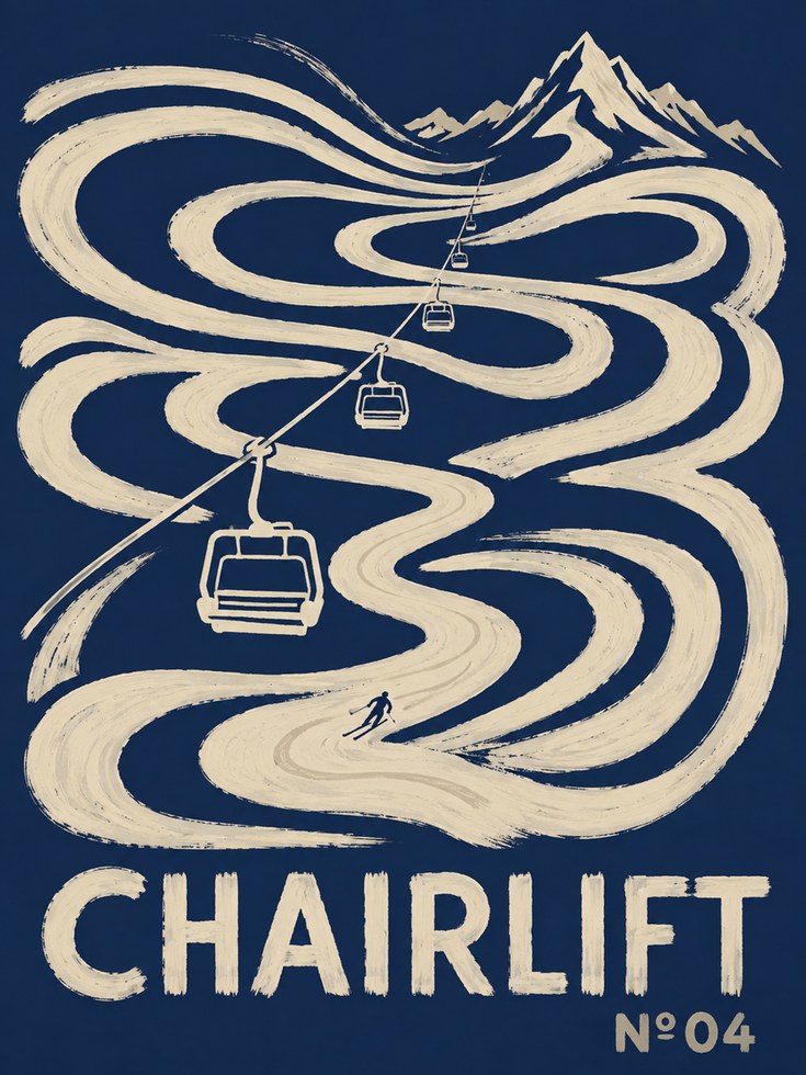 Ski Lift Poster – Vintage Ski Print - artwork on paper