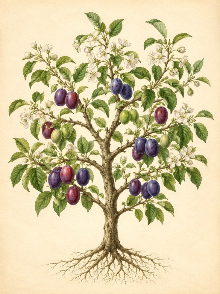 Plum Tree Botanical Print: Vintage Fruit Illustration Wall Art - artwork on paper