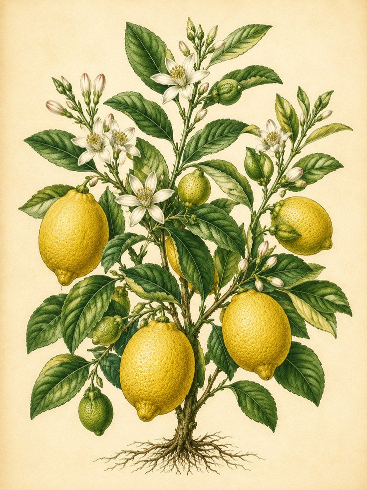 Lemon Tree Botanical Print — Vintage Citrus Illustration - artwork on paper