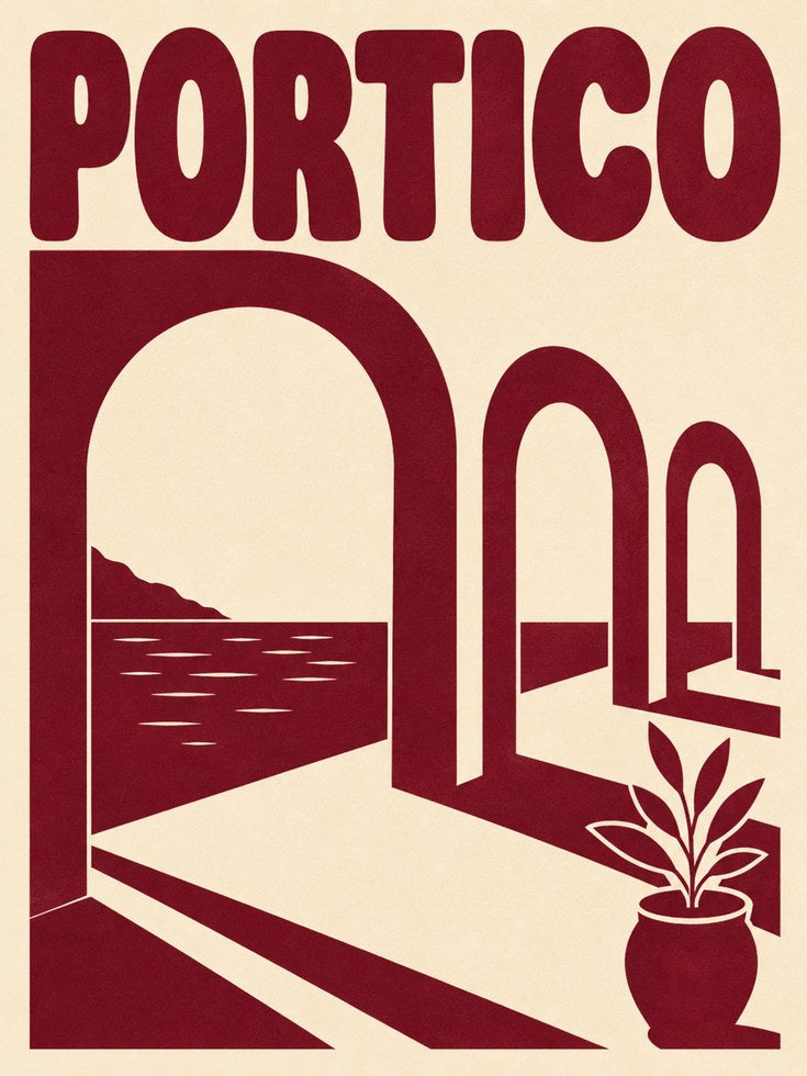 Italian Travel Poster: Retro Mediterranean Arch - artwork on paper