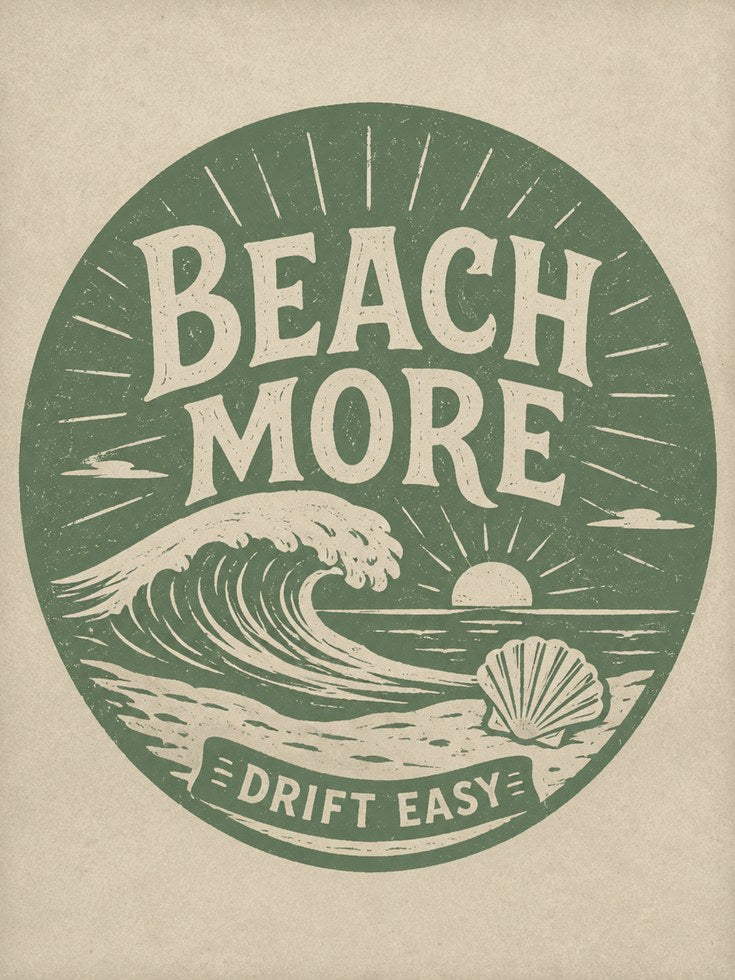 Beach Wall Art Print: Retro Surf Wave Typography - artwork on paper