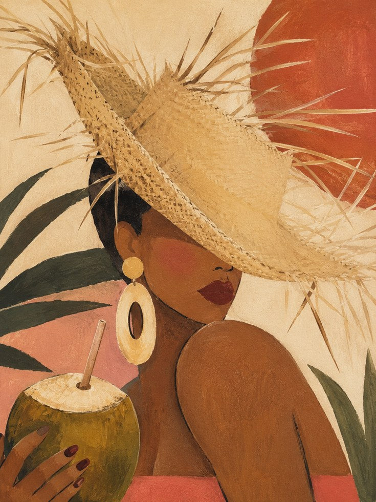 Tropical Woman Wall Art – Straw Hat Print - artwork on paper