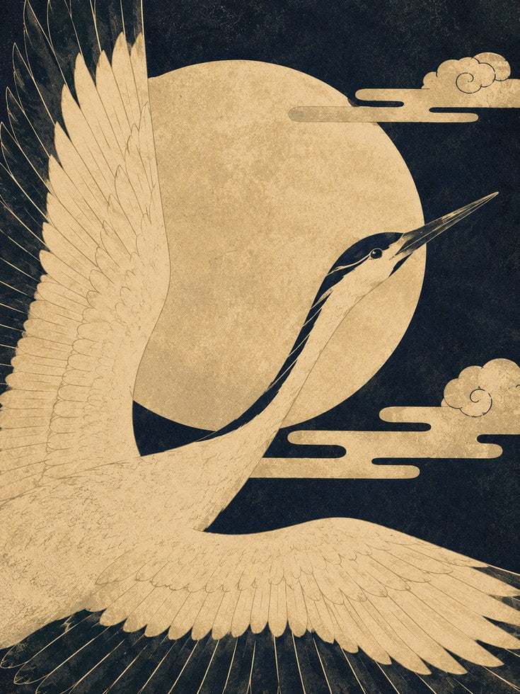 Japanese Crane Wall Art - artwork on paper