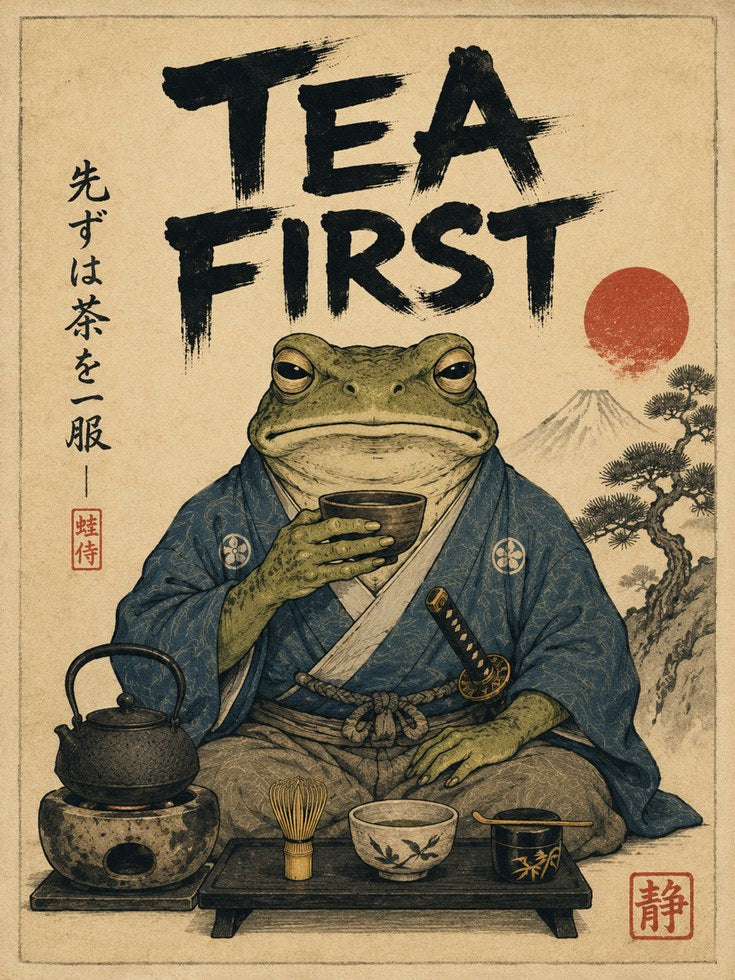 Japanese Tea Poster – Frog Tea Ceremony Wall Art - artwork on paper