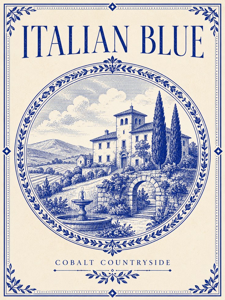 Italian Countryside Poster – Tuscan Villa Print - artwork on paper