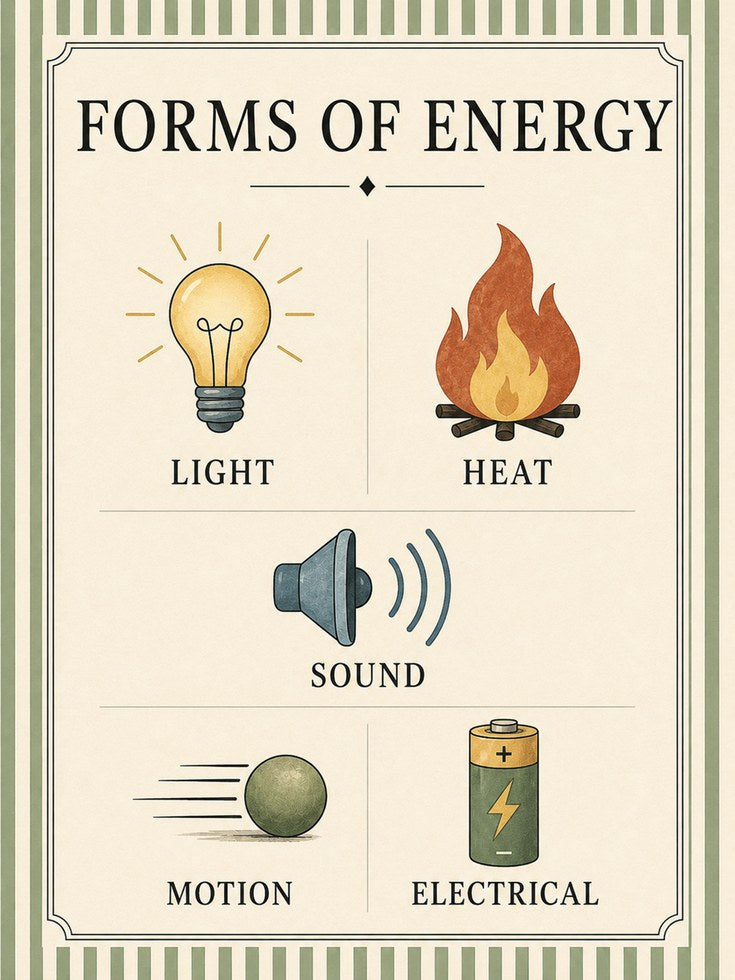 Forms of Energy Educational Poster: Vintage Science Diagram Print - artwork on paper