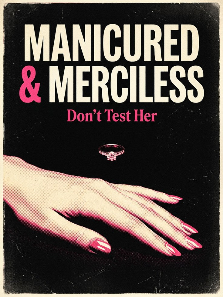 Manicured and Merciless Poster: Retro Feminist Typography Print - artwork on paper