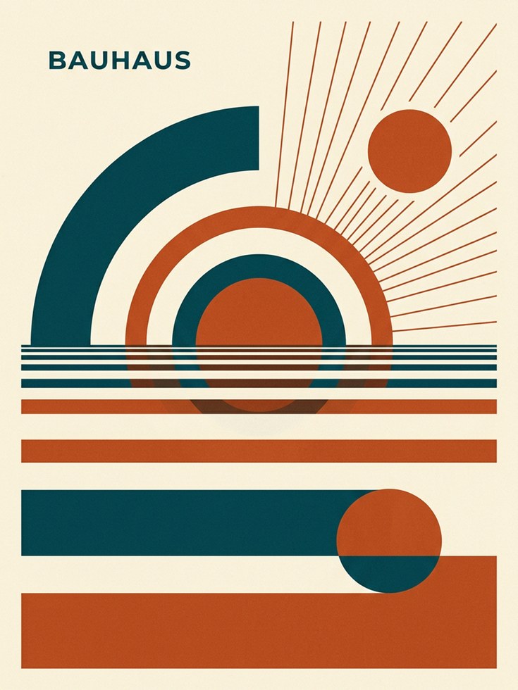 Bauhaus Geometric Art Print: Teal and Orange Modernist Design - artwork on paper