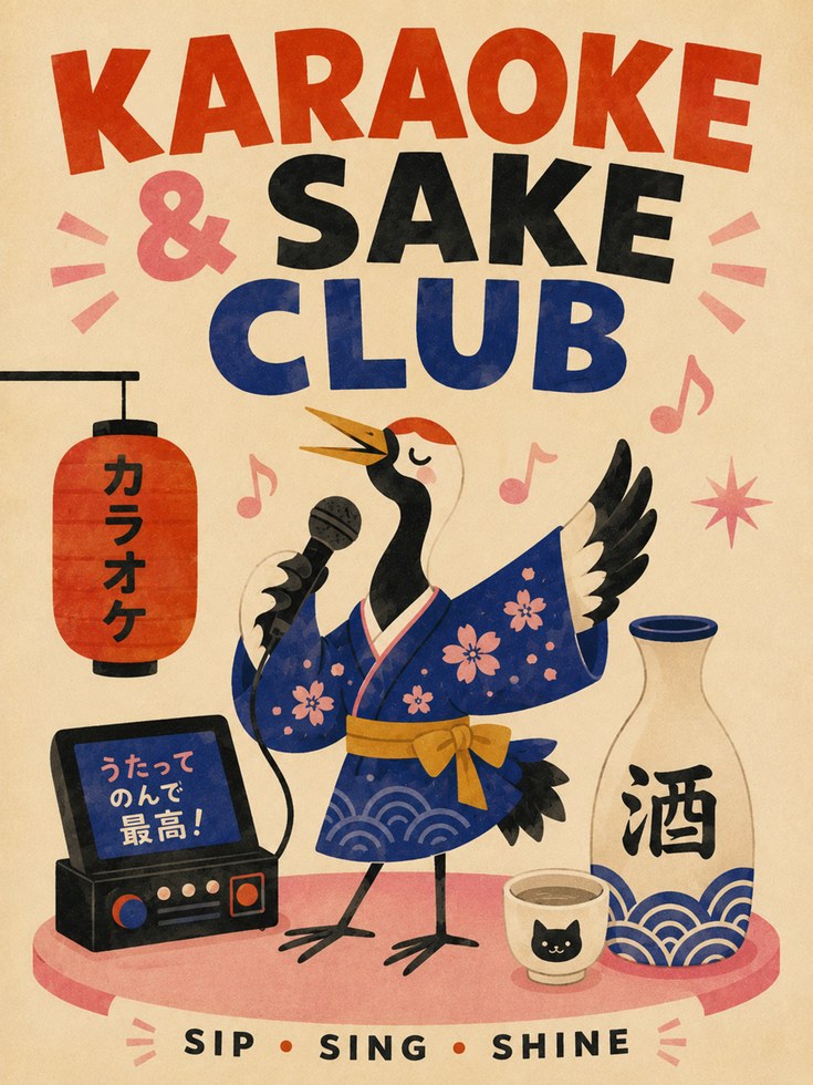 Japanese Karaoke Poster – Sake Bar Wall Art - artwork on paper