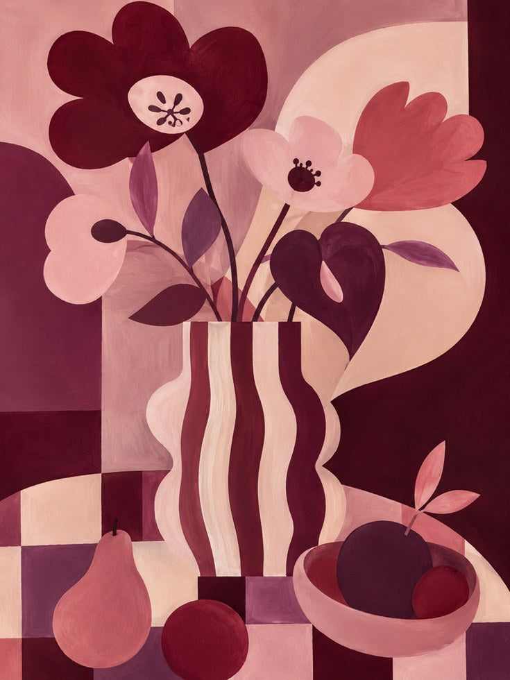 Pink Floral Vase Print - artwork on paper