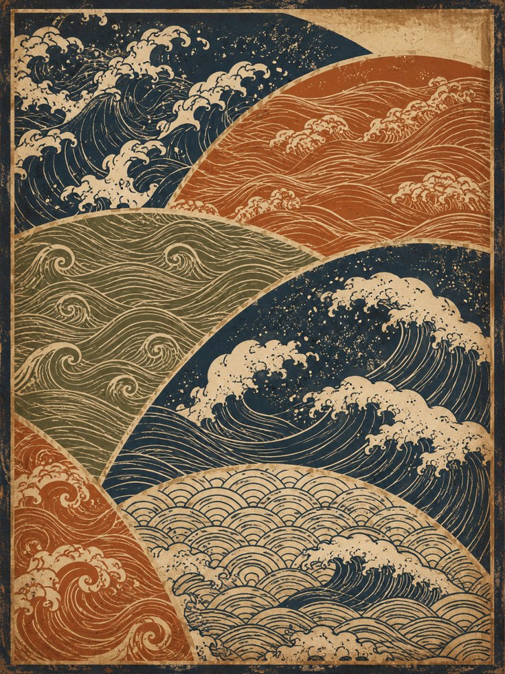 Japanese Wave Print: Ukiyo-e Style Coastal Wall Art (A4 to Large) - artwork on paper
