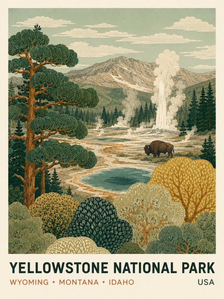 Yellowstone Poster – National Park Wall Art - artwork on paper