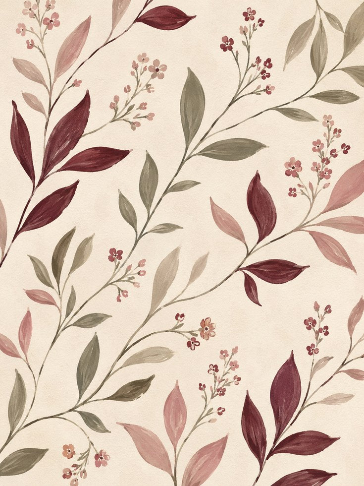 Botanical Leaf Print – Burgundy Wall Art - artwork on paper