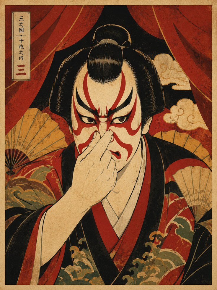 Funny Bathroom Poster Kabuki Actor Print: Traditional Ukiyo-e Art in - artwork on paper