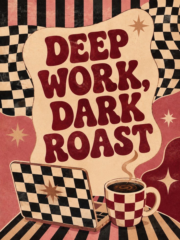 Deep Work Dark Roast Print: Retro Coffee Art - artwork on paper