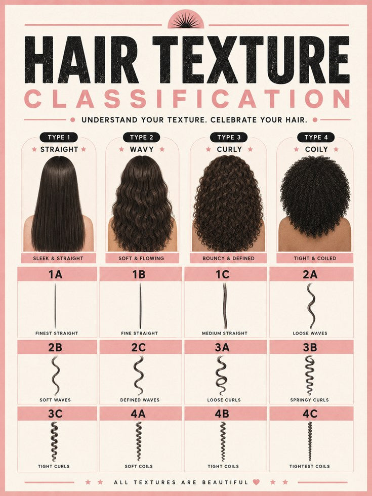 Hair Texture Classification Chart Poster: Beauty Education Print - artwork on paper
