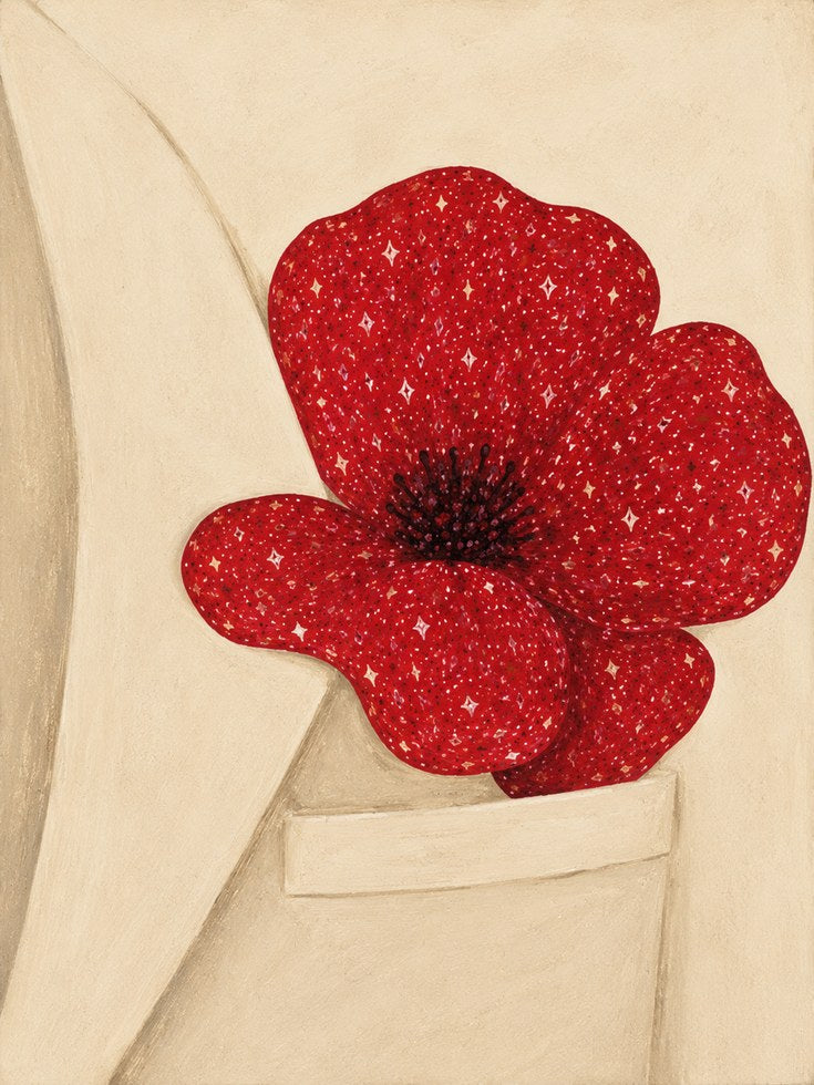 Red Poppy Wall Art: Minimalist Botanical Illustration - artwork on paper