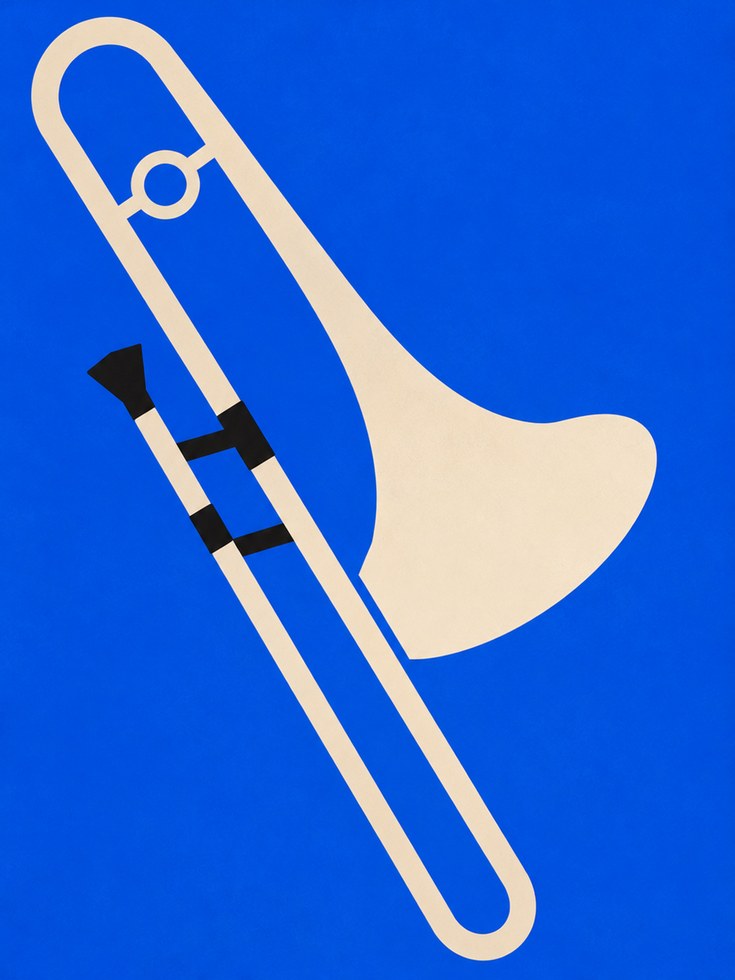 Trombone Wall Art Print — Bold Blue Music Illustration - artwork on paper