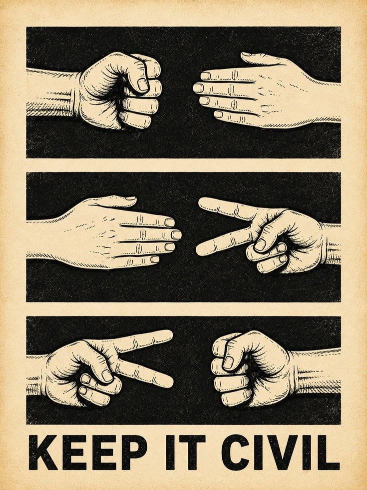 Rock Paper Scissors Poster – Keep It Civil Print - artwork on paper