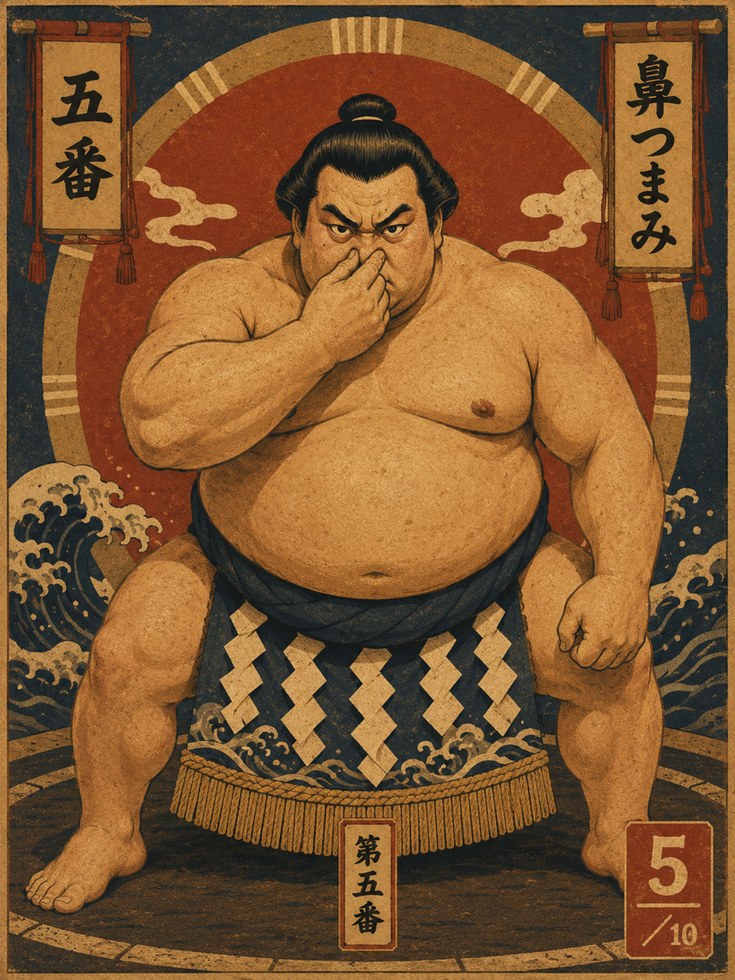 Funny Bathroom Poster Sumo Wrestler Wall Art: Traditional Edo-Style - artwork on paper