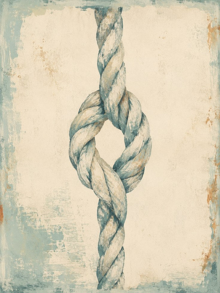 Nautical Rope Knot Art Print: Coastal Blue and Cream Distressed - artwork on paper
