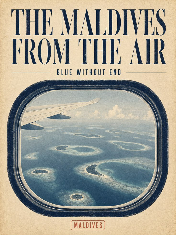 Maldives Airplane Window Travel Poster: Vintage Aviation Art - artwork on paper