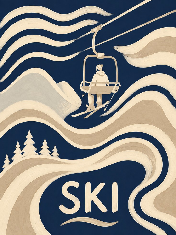 Ski Poster – Vintage Ski Lift Print - artwork on paper