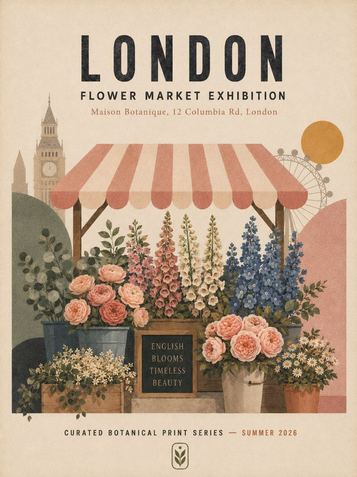 London Flower Market Print — Vintage Botanical Travel Poster - artwork on paper