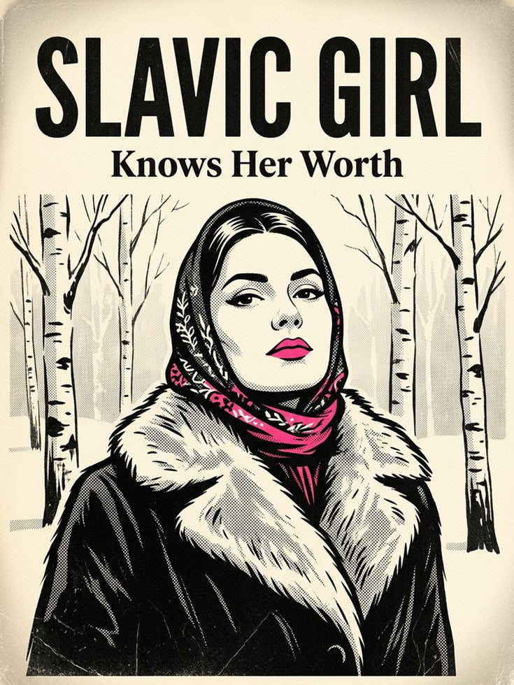 Slavic Girl Knows Her Worth: Vintage Propaganda Style Poster - artwork on paper