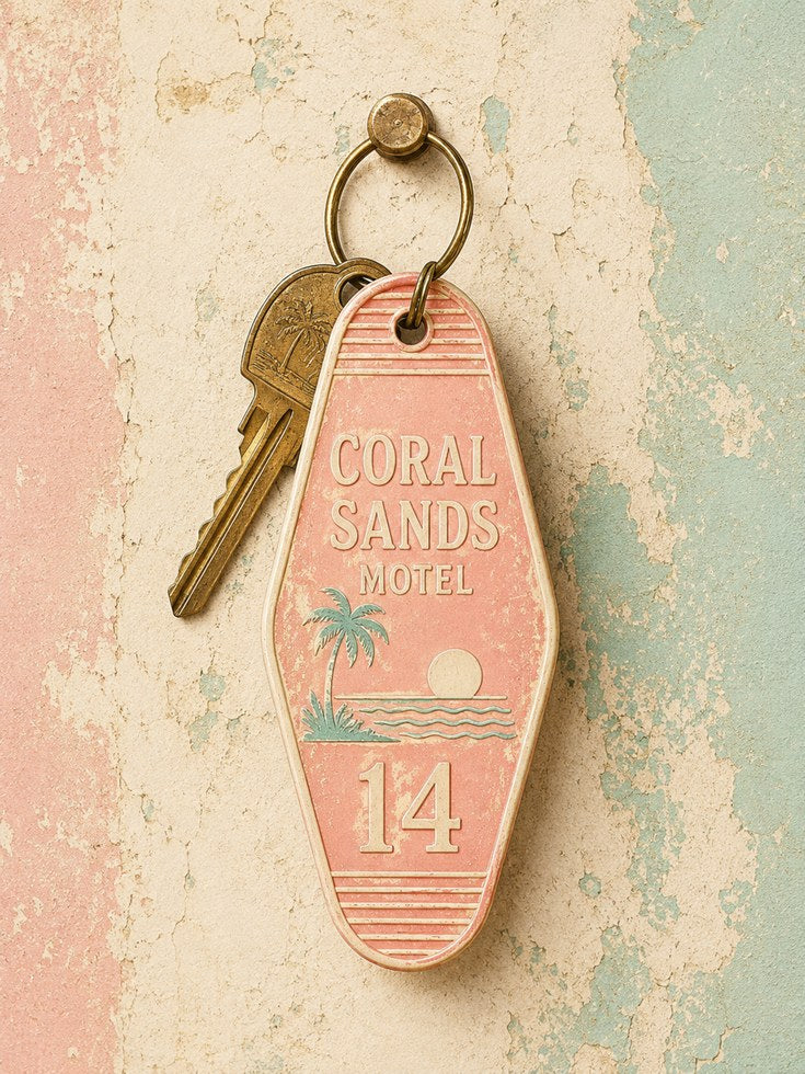 Vintage Motel Key Print – Retro Travel Wall Art - artwork on paper